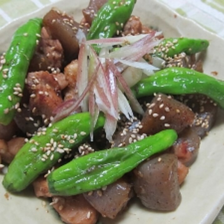 こんにゃくと鶏肉のピリ辛な生姜醤油 de 炒め煮